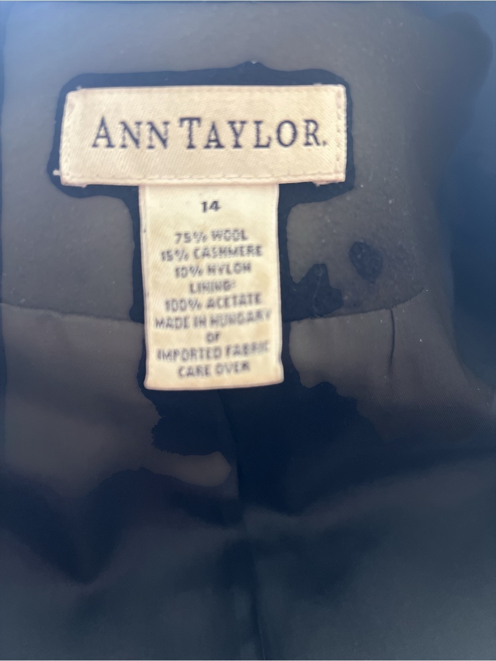 Ann Taylor Women's Black Wool-Cashmere Jacket Size 14